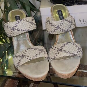 White House Black Market Beige and Gray Platform Sandals